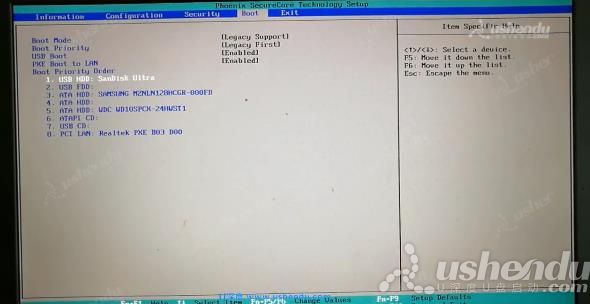 　　最近有位使用聯(lián)想ideapad 700 15isk筆記本的用戶想要為電腦安裝系統(tǒng)，但是因為不知道怎么設置u盤啟動導致無法進行下一步操作，那么聯(lián)想ideapad 700 15isk筆記本怎么進入bios設置u盤啟動呢?今天為大家分享聯(lián)想ideapad 700 15isk筆記本進入bios設置u盤啟動的操作教程。  　　聯(lián)想ideapad 700 15isk筆記本BIOS設置教程:  　　1.開機后按FN+F2進bios界面。  　　2.這臺電腦只有AHCI模式，也沒有修改選項。安全啟動也已經(jīng)關閉。  　　3.選擇Boot，Boot Mode可以選擇引導模式。這邊選擇的是Legacy模式，第二項選擇Legacy First，USB HDD按FN+F6調(diào)到第一個。如圖所示：  　　4.按FN+F10保存選擇YES退出。電腦會自動重啟進入PE系統(tǒng)。  　　關于聯(lián)想ideapad 700 15isk筆記本進入bios設置u盤啟動的操作教程就為用戶們詳細分享到這里了，如果用戶們有需要，可以參考以上方法步驟進行設置哦，希望本篇教程對大家有所幫助，更多精彩教程請關注u深度官方網(wǎng)站。